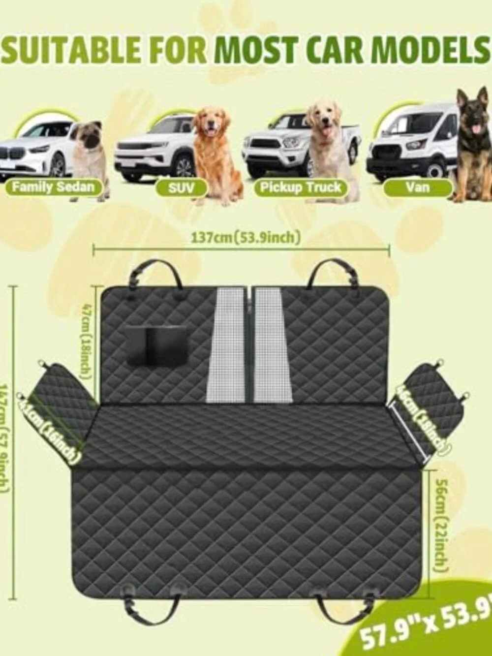 Waterproof Dog Car Seat Cover - Heavy Duty Anti-Scratch Hammock for SUV & Sedan